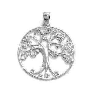 BEAUTIFUL STERLING SILVER INTRICATE FILIGREE TREE OF LIFE IN CIRCLE PENDANT.